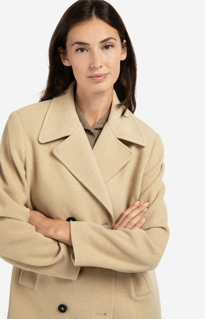 Woven Short Coat With Double-Breasted Closure Greenish Sand Beige