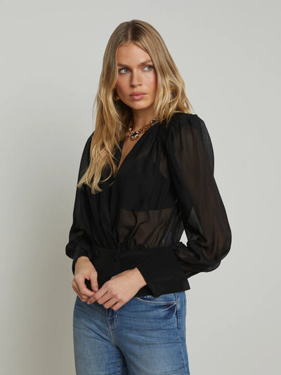 Yan Front Wrap Black Blouse-L'Agence-Tocca Finita