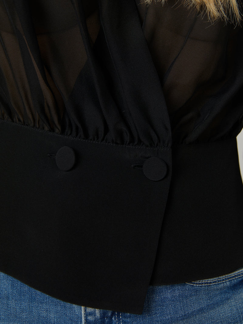 Yan Front Wrap Black Blouse-L&