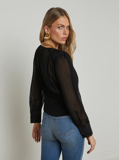 Yan Front Wrap Black Blouse-L'Agence-Tocca Finita