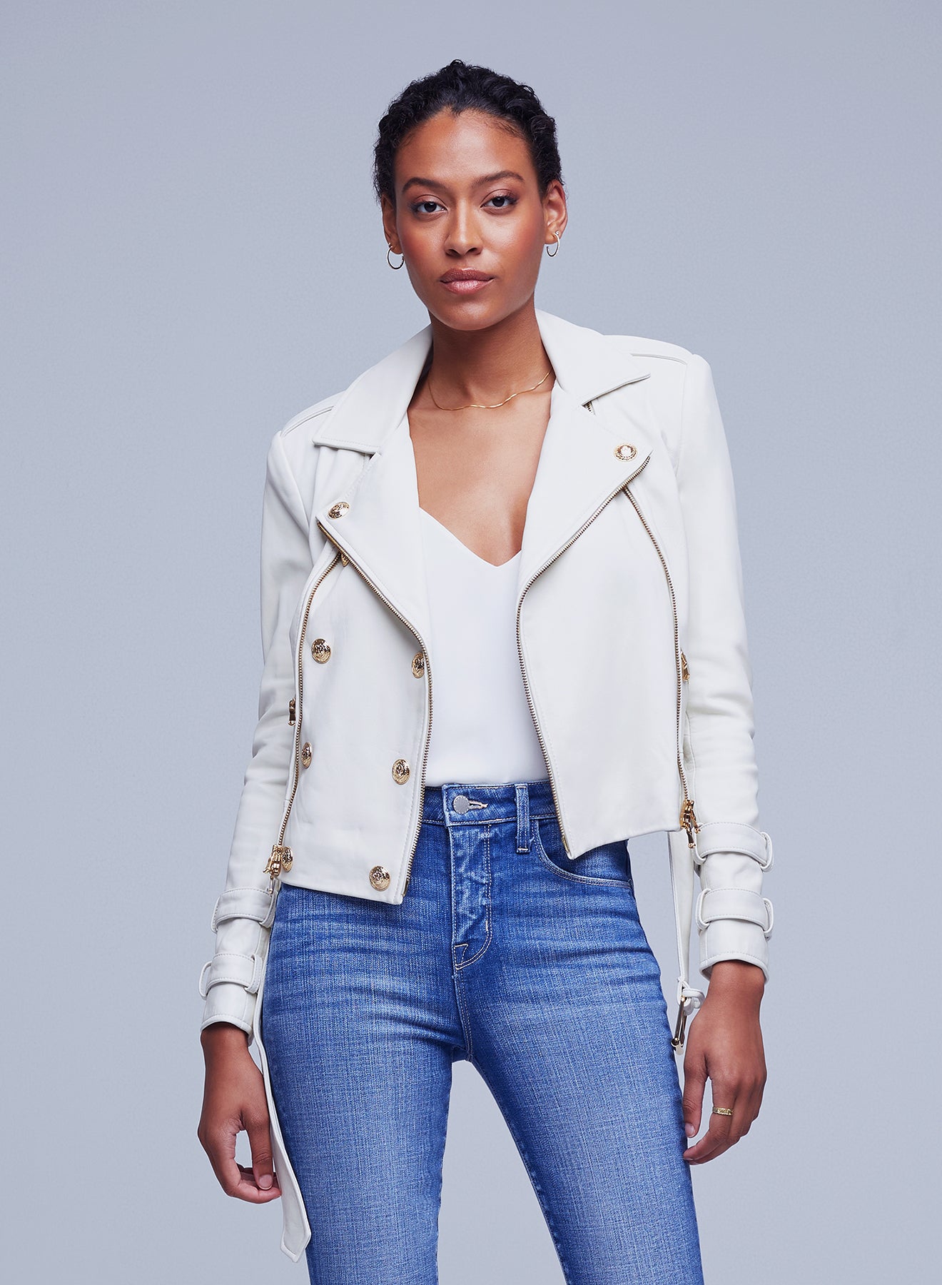 sagtmodighed Lagring Auckland Billie Belted Leather Jacket in White by L'AGENCE - Tocca Finita