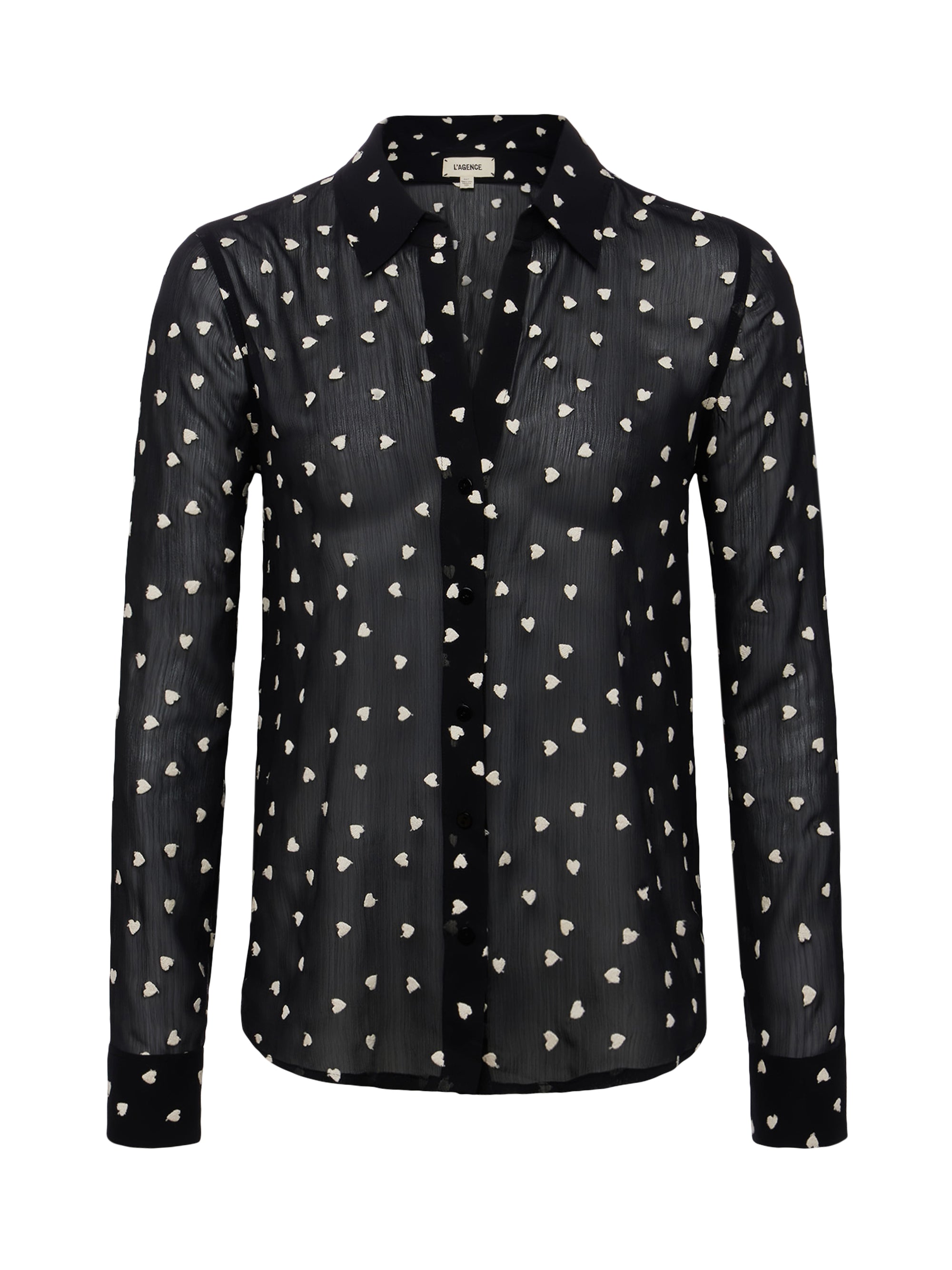Laurent Blouse with Heart Embroidery in Black/Ivory by L'AGENCE