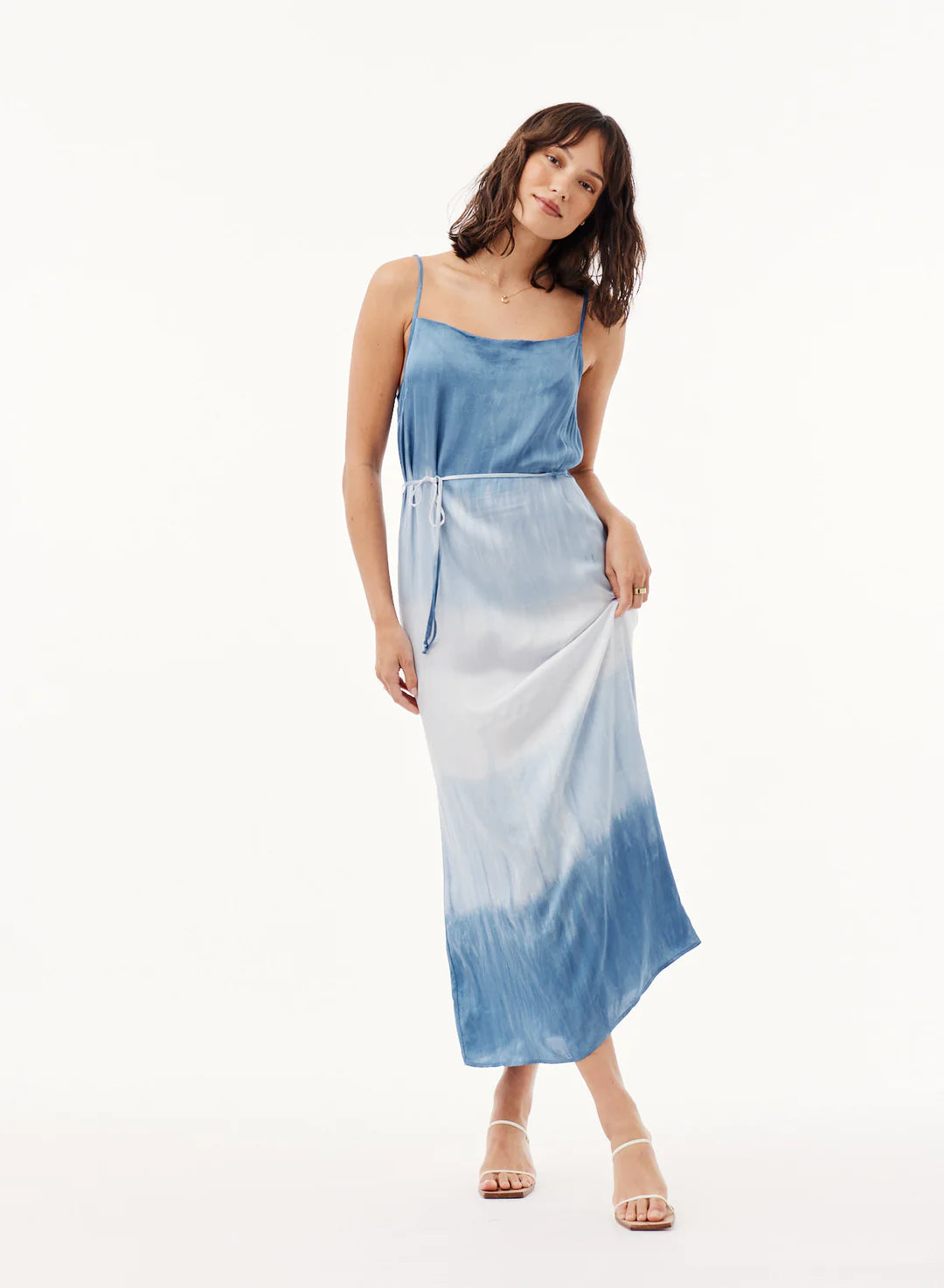 Cowl Neck Tie-Dye Maxi Dress in Mykonos Blue Stripe Dye by Bella Dahl