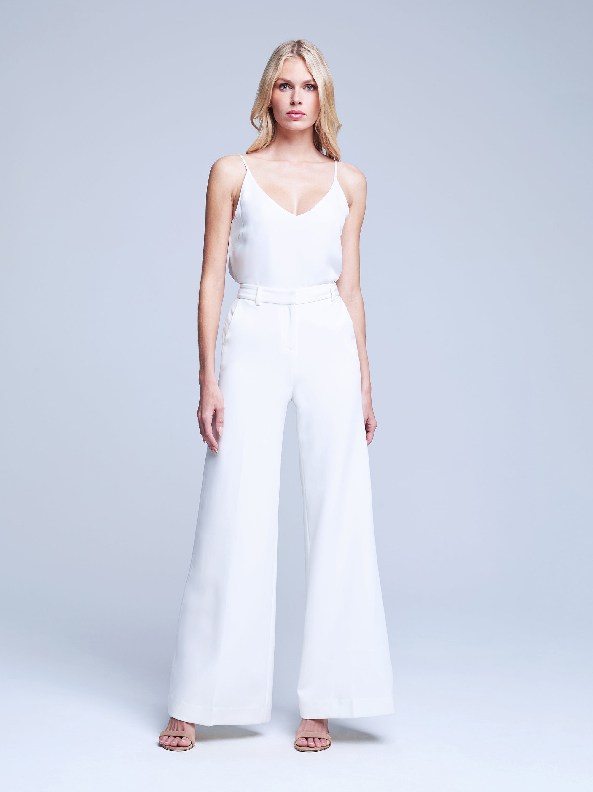 Gavin Wide Leg Pant in White by L'AGENCE