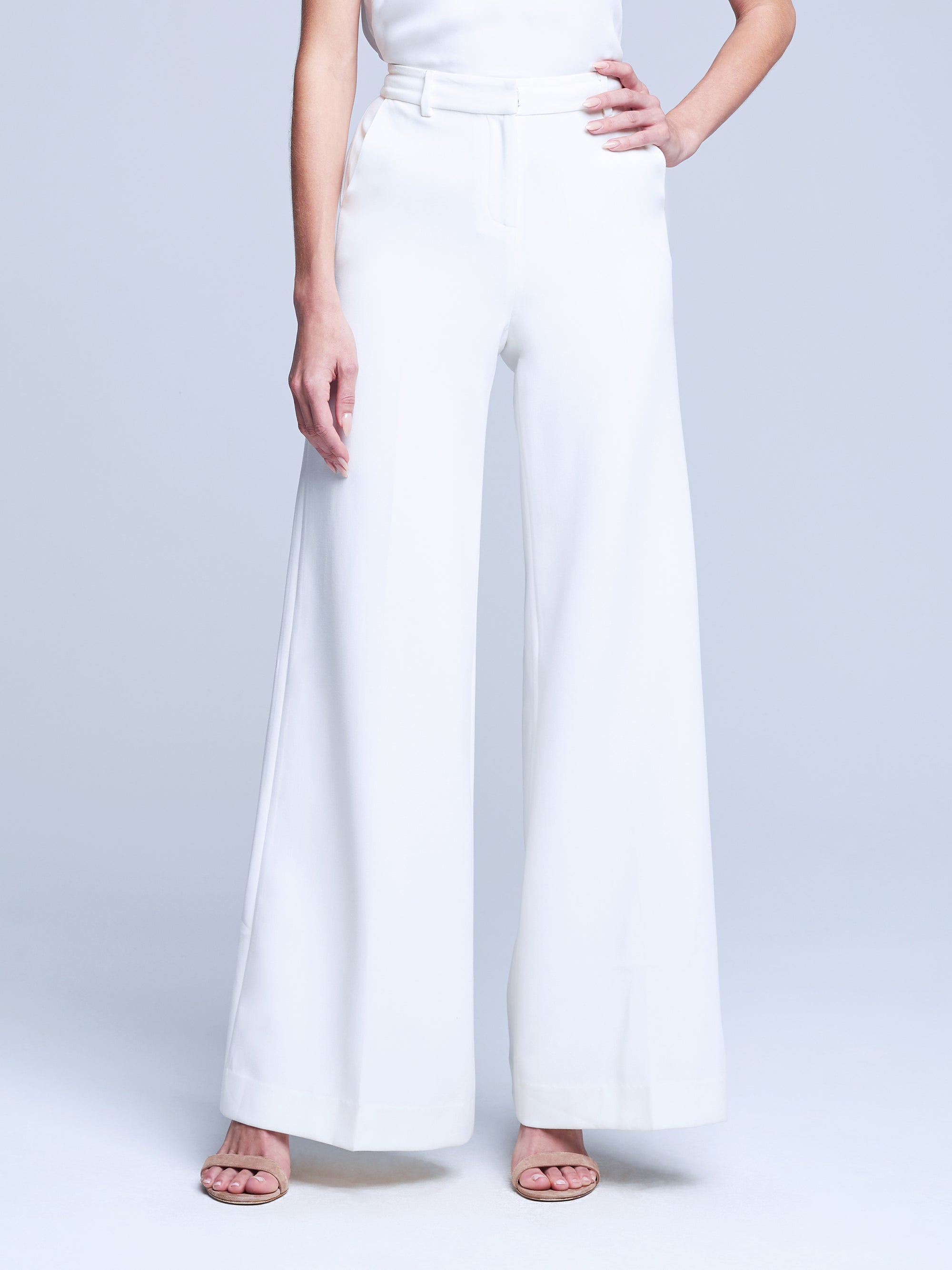 Gavin Wide Leg Pant in White by L'AGENCE